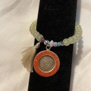 Yellow Jade with vintage mexican aztec medallion